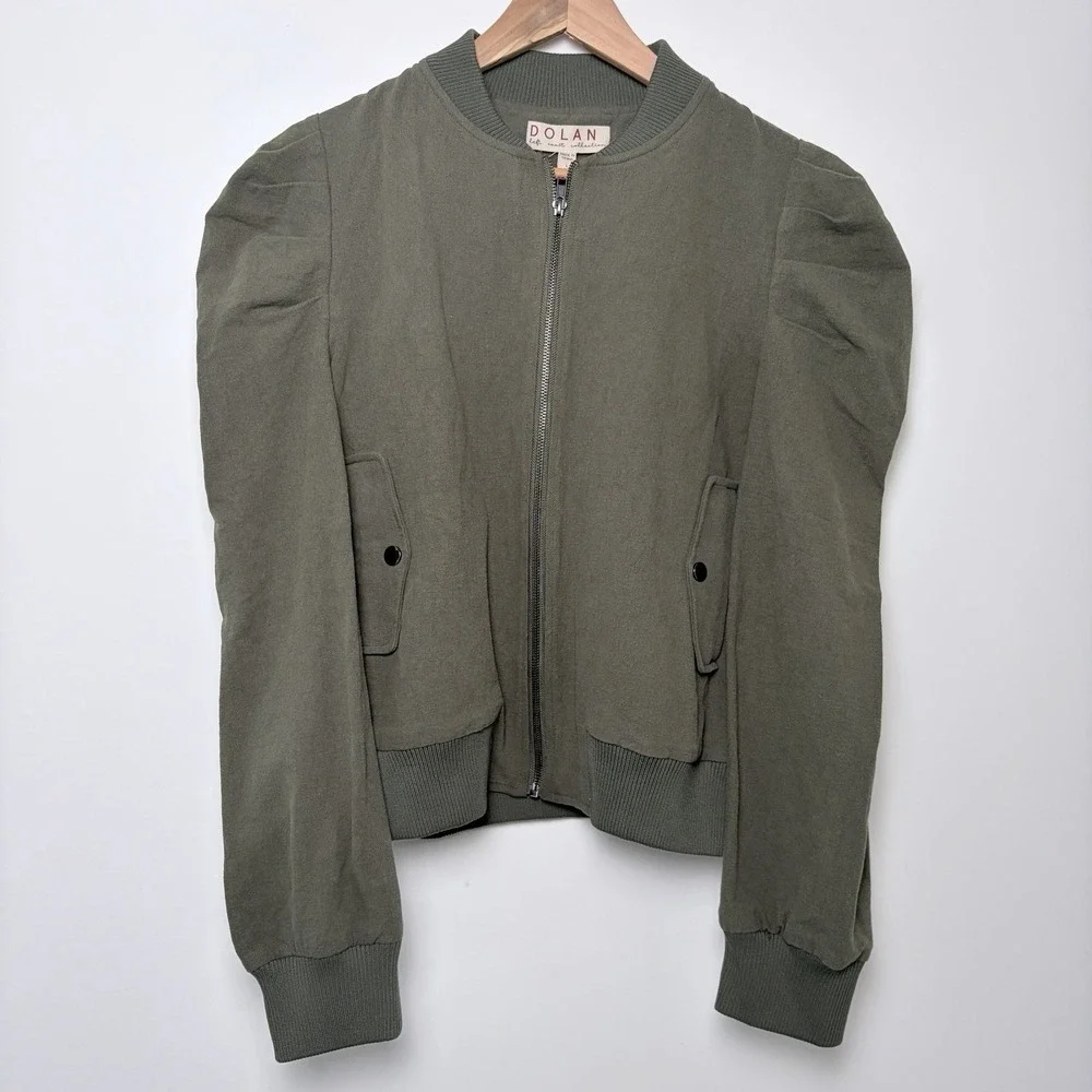 NWT Dolan Left Coast Puff-Sleeve Bomber Jacket Olive Green Zip Anthropologie - Picture 2 of 7